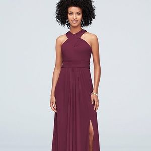 David’s Bridal High Neck Mesh Bridesmaids Dress
